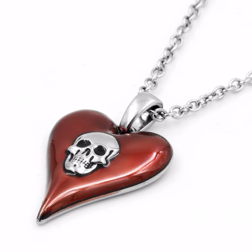 Passion Red Heart Skull Necklace - Image 3