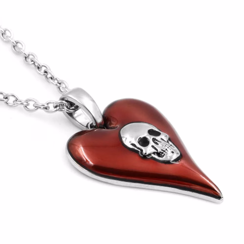 Passion Red Heart Skull Necklace - Image 4