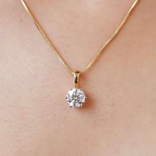 14 k Yellow Gold Chain with 1 ct Moissanite Lab Grown Stone