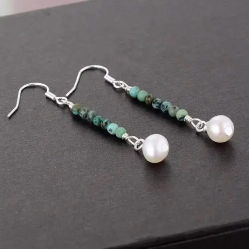 African Turquoises Pearl Earrings - Image 2