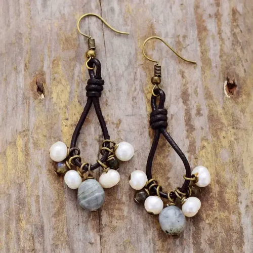 Vintage Pearl Labradorite Earrings