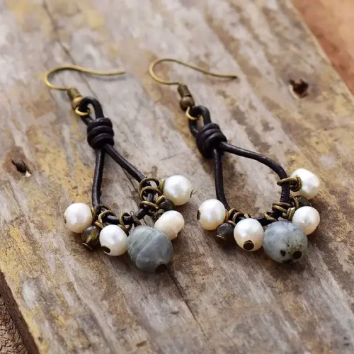 Vintage Pearl Labradorite Earrings - Image 2
