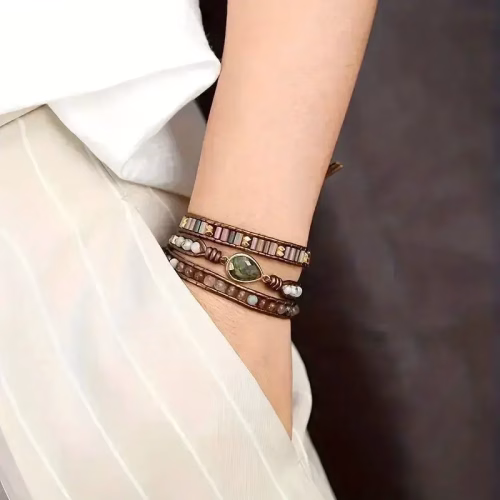 Labradorite & Rhinestone Wrap Bracelet - Image 3