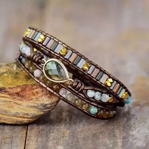 Labradorite & Rhinestone Wrap Bracelet - Image 4