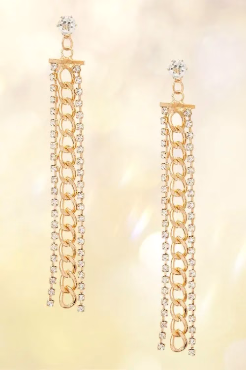 Rhinestone Chain Long Drop Earrings