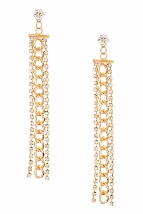 Rhinestone Chain Long Drop Earrings - Image 2
