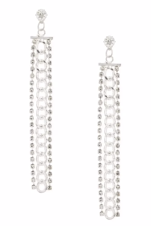Rhinestone Chain Long Drop Earrings - Image 3