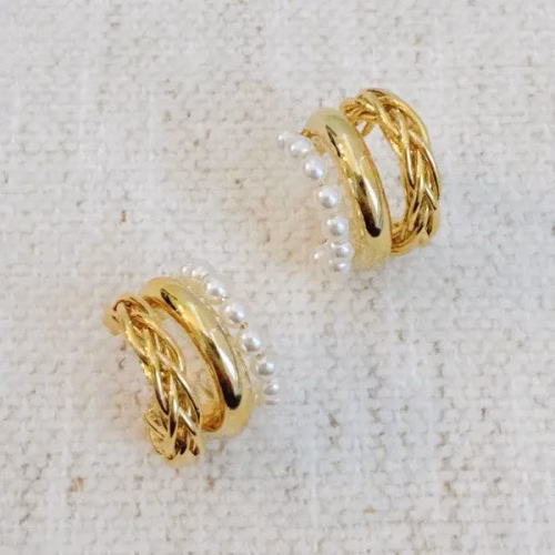 Triple Lovely Pearl Hoop Earrings - Image 2