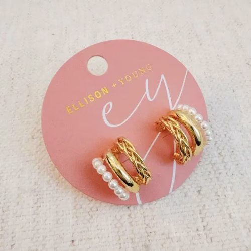 Triple Lovely Pearl Hoop Earrings - Image 4