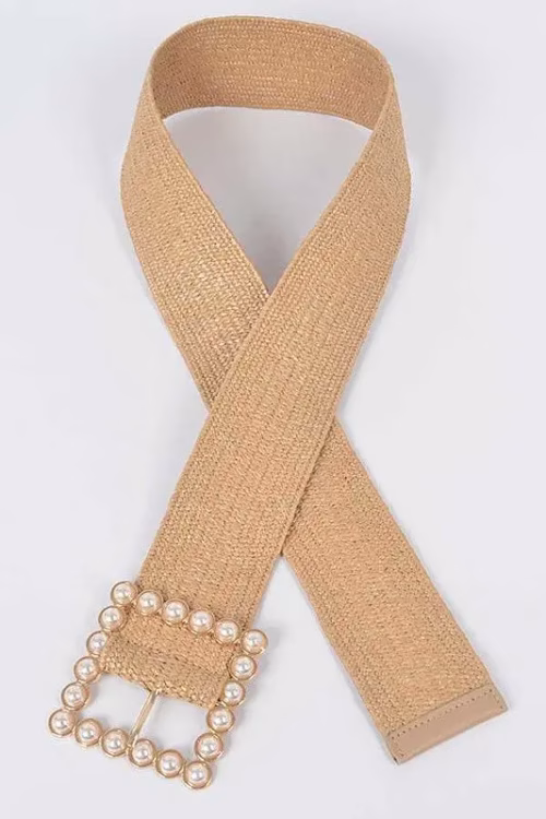 Pearl Buckle Straw Belt - Image 2