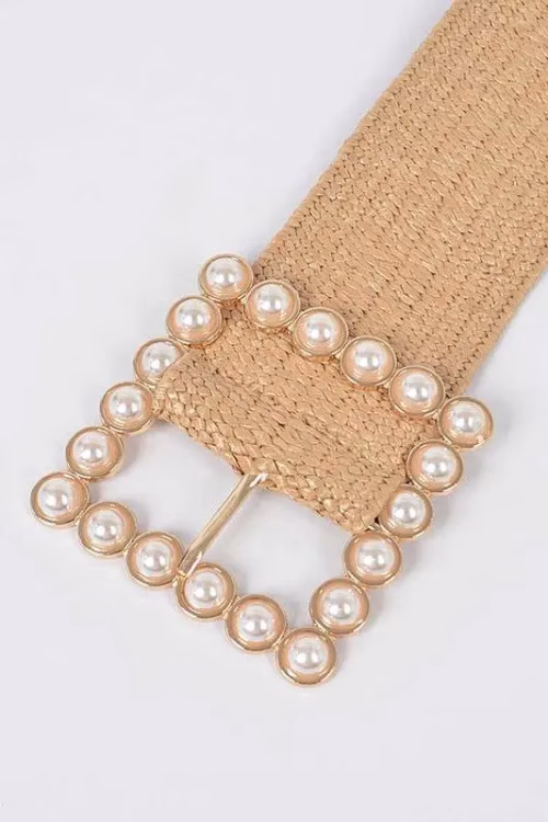 Pearl Buckle Straw Belt - Image 3