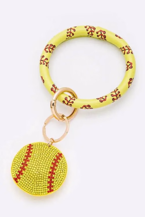 Rhinestone Softball Bracelet Key Chain