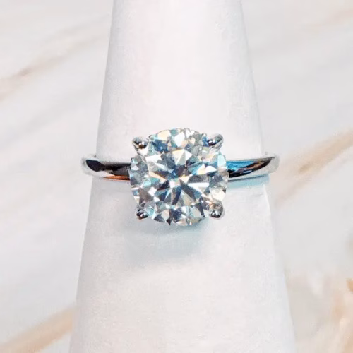 Paved Halo Solitaire Moissanite Ring - Image 2