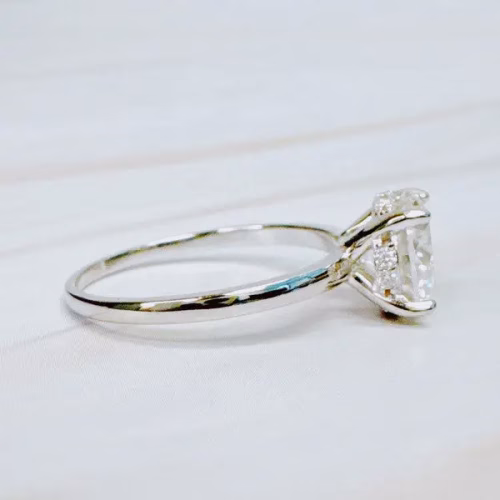 Paved Halo Solitaire Moissanite Ring - Image 4