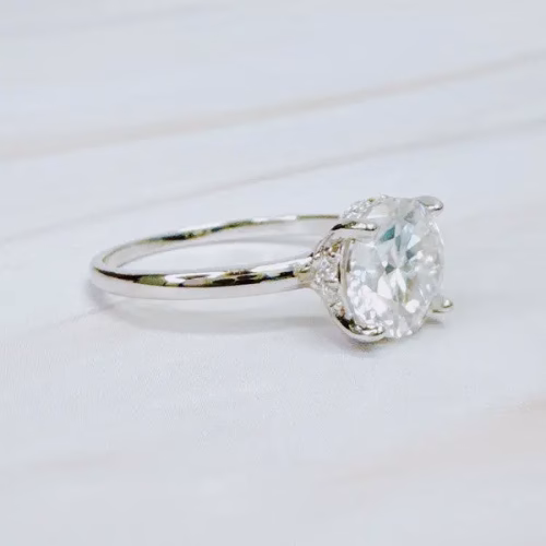 Paved Halo Solitaire Moissanite Ring - Image 5