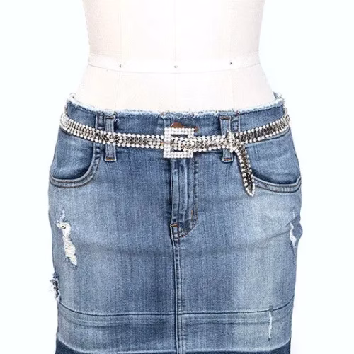 Buckle Rhinestone Mesh Belt