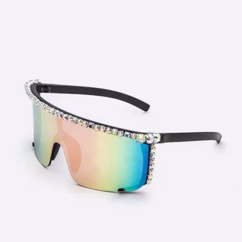 Rhinestone Shield Inspired Statement Sunglasses