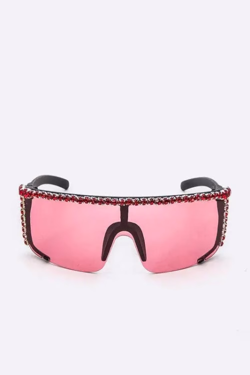 Rhinestone Shield Inspired Statement Sunglasses - Image 2