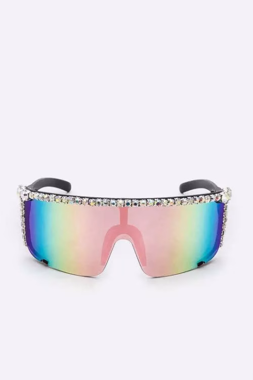 Rhinestone Shield Inspired Statement Sunglasses - Image 3