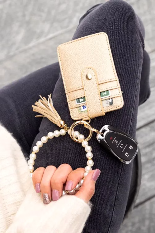 Pearl Key Ring Wallet Bracelet - Image 3