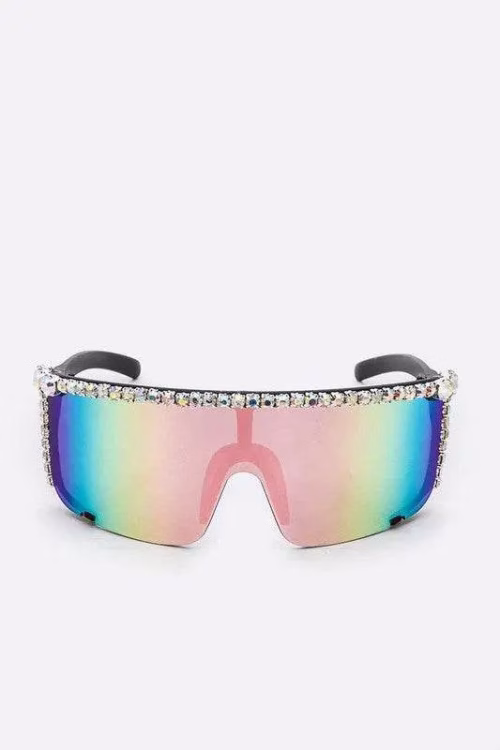Rhinestone Shield Inspired Statement Sunglasses - Image 4