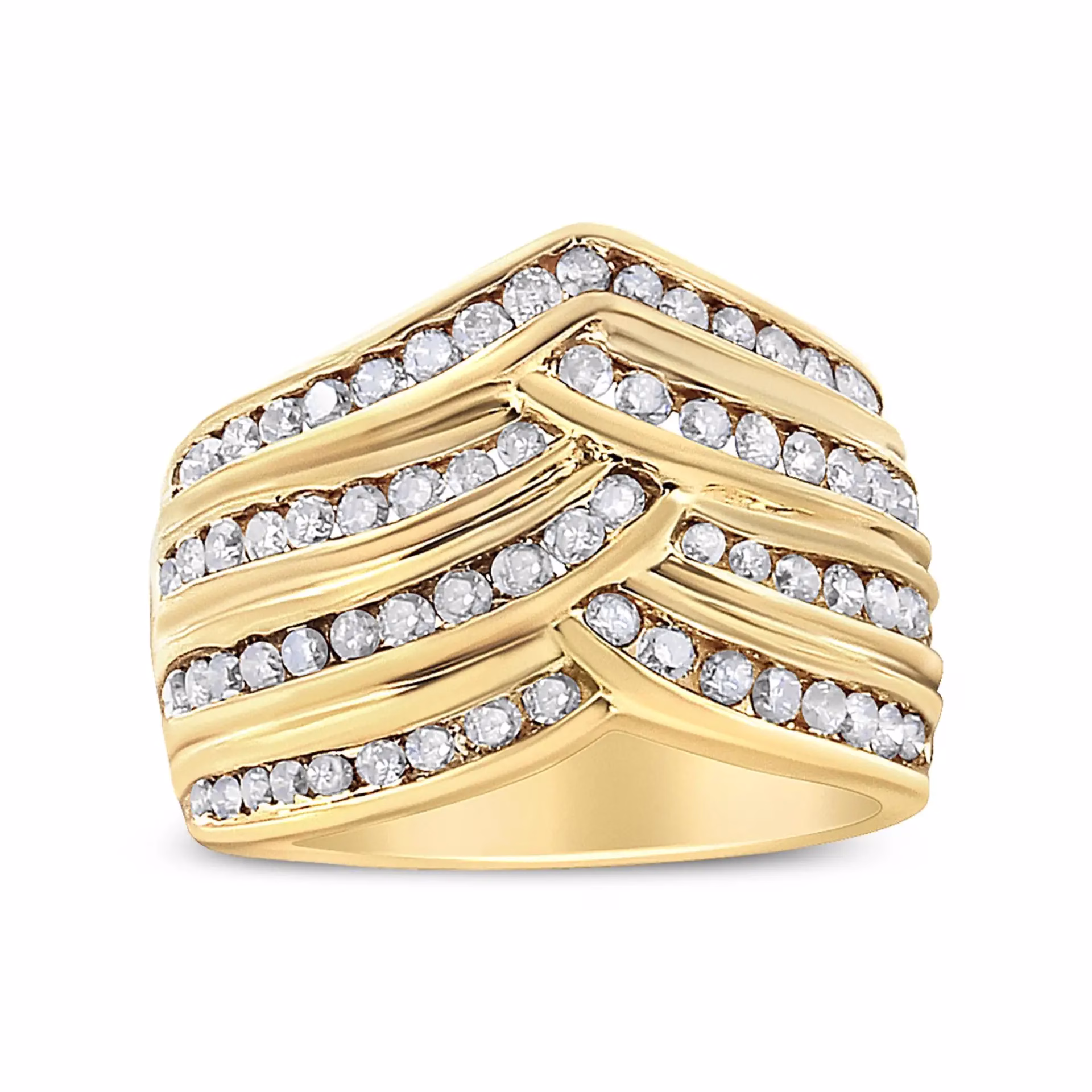 10K Yellow Gold Plated .925 Sterling Silver 1 1/2 Cttw Diamond Channel Band Ring - Image 2