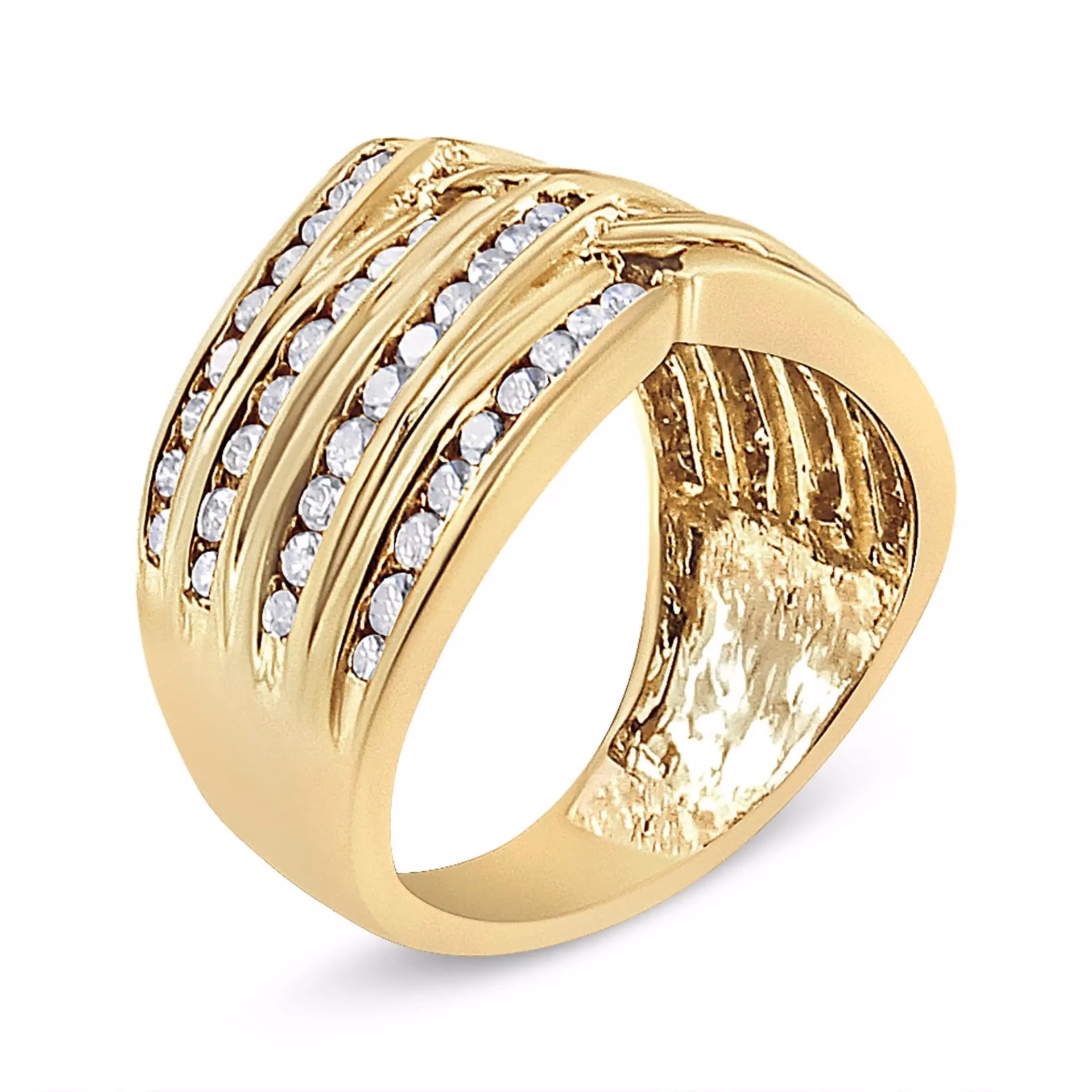 10K Yellow Gold Plated .925 Sterling Silver 1 1/2 Cttw Diamond Channel Band Ring - Image 3