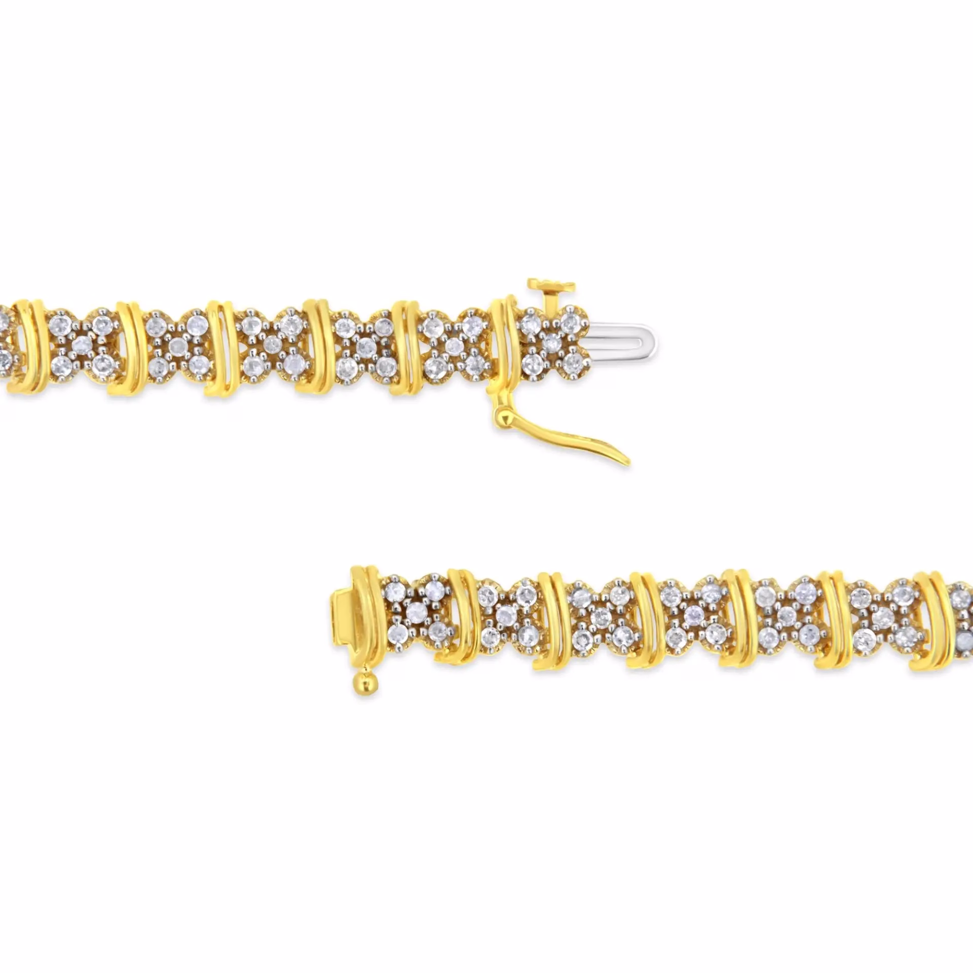 10K Yellow Gold Plated .925 Sterling Silver 2.0 Cttw Round Diamond Cluster 'X' Shaped Link Bracelet - 7' - Image 3