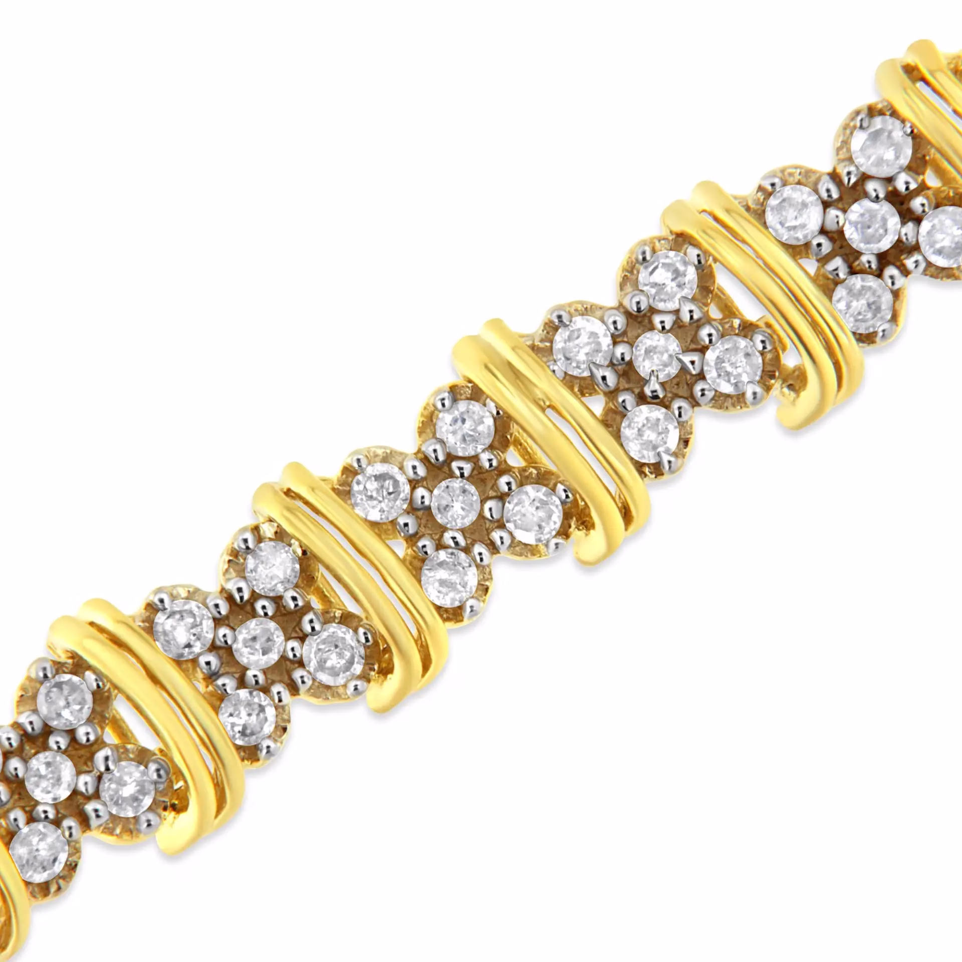 10K Yellow Gold Plated .925 Sterling Silver 2.0 Cttw Round Diamond Cluster 'X' Shaped Link Bracelet - 7' - Image 4