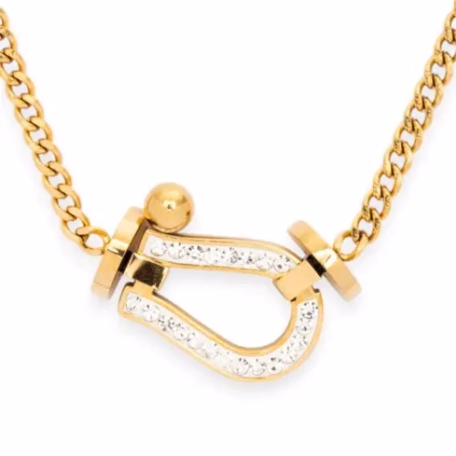 Rhinestone Horse Shoe Pendant Necklace