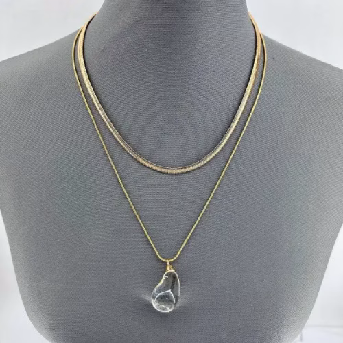 Double Layer Necklace with Clear Teardrop Pendant