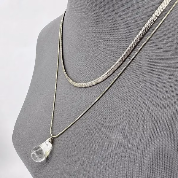 Elegant Double Layer Necklace with Clear Teardrop Pendant in Gold or Silver - Perfect for Any Occasion - Image 5