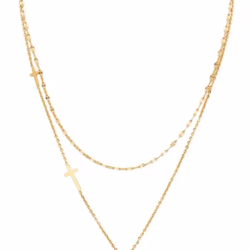 Double Cross Charm Layered Pendant Necklace
