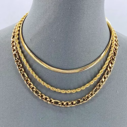 Multi Layered Necklace Herringbone, Rope Figaroo