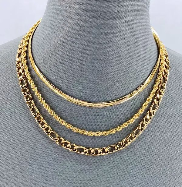 Multi Layered Necklace Herringbone, Rope Figaroo