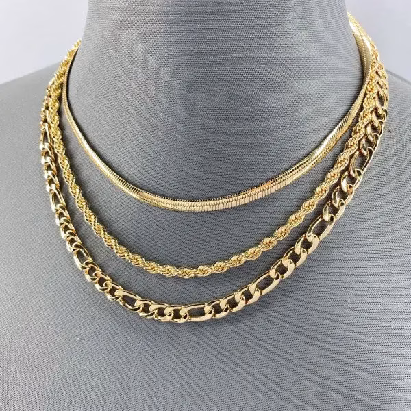 Multi Layered Necklace Herringbone, Rope Figaroo - Image 2