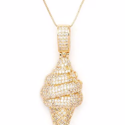 Micro Setting CZ Ice Cream Cone Pendant Necklace