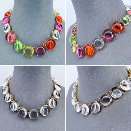 Multicolor or Clear Resin Round Necklace