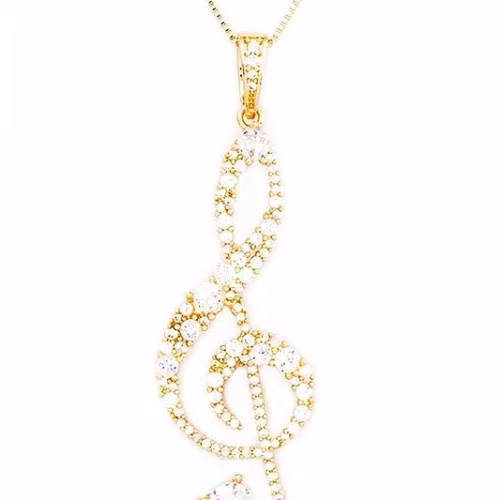 Treble Clef Cubic Zirconia Pendant Necklace