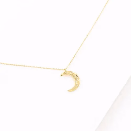 Crescent Moon Hammered Necklace | Gold (14K)