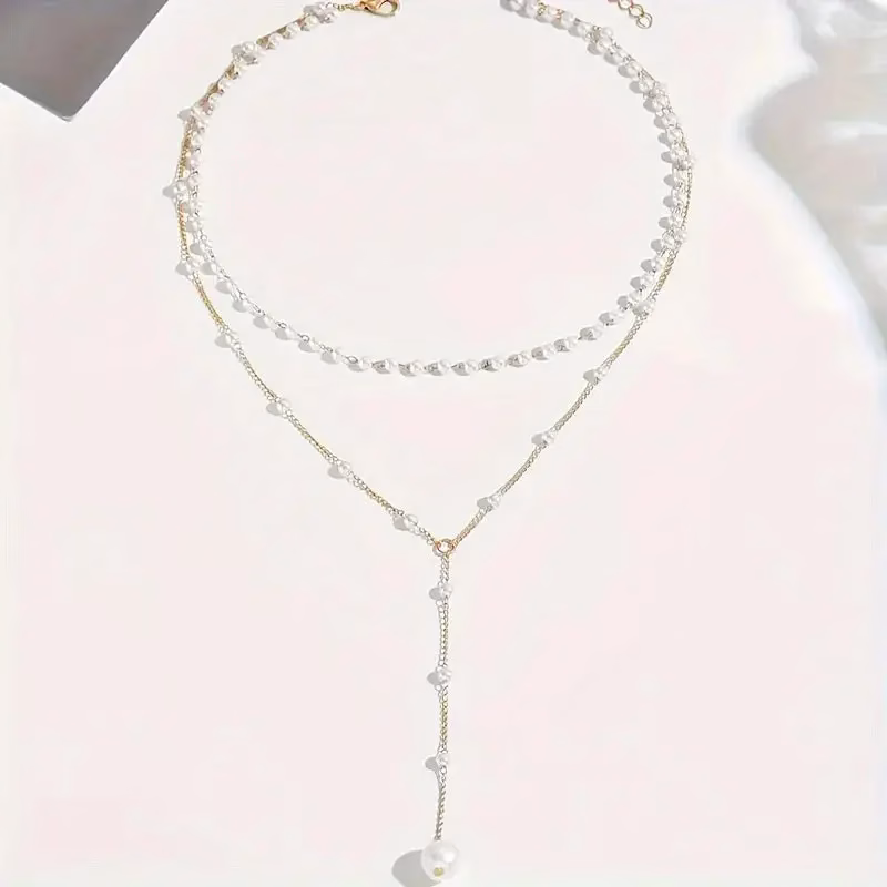 Elegant Imitation Pearl Necklace with Long Tassel Pendant Chain Perfect for Parties & Special Occasions - Image 2
