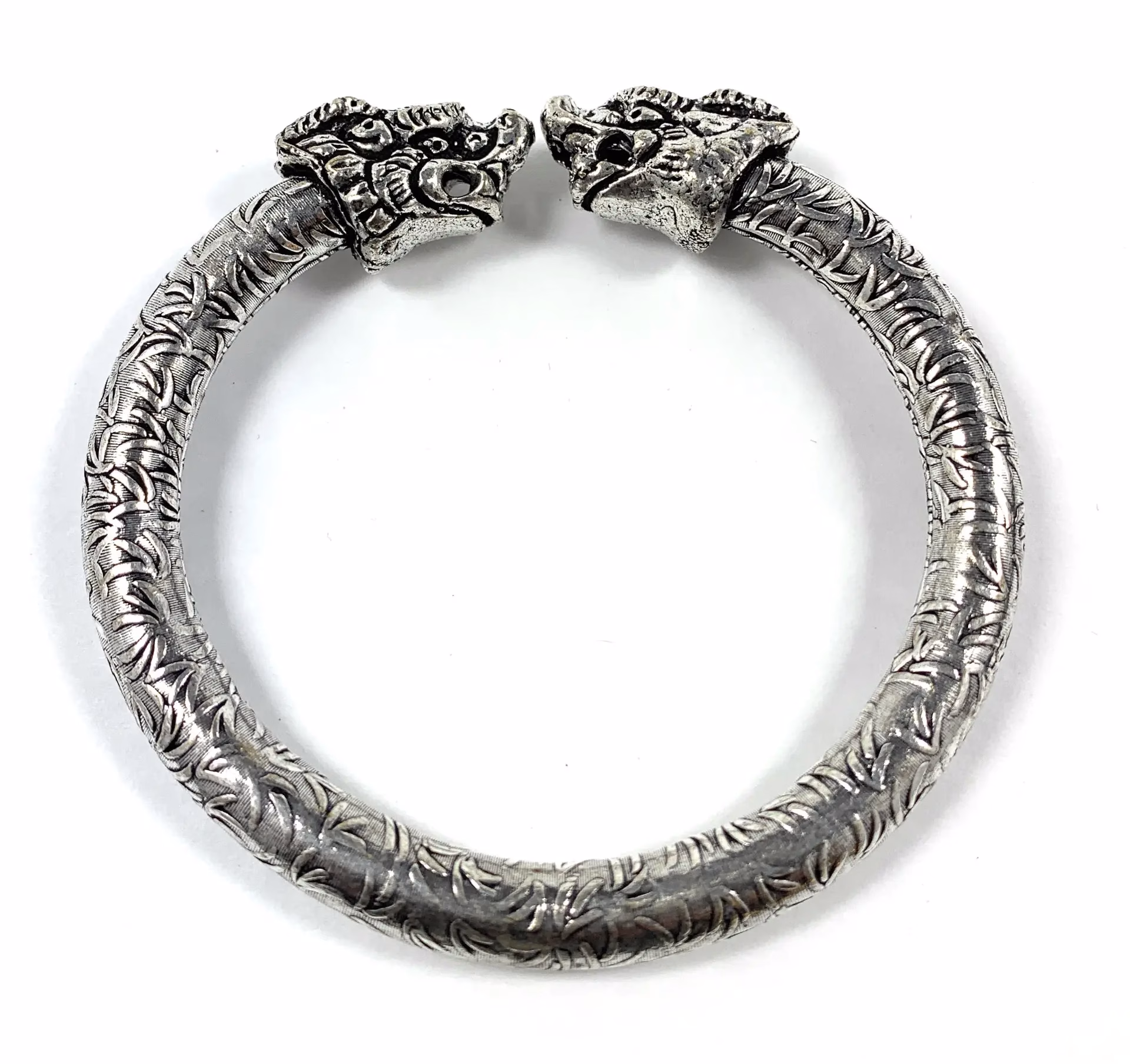 Antique Norse Bracelet With Lion Heads & Leaf Pattern