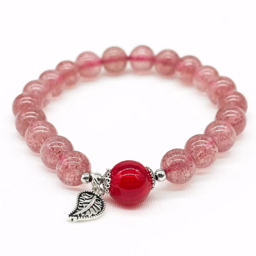 Sterling Silver Crystal Aroma Bracelet - Strawberry Quartz | Energy & Healing | Diffuser Jewellery